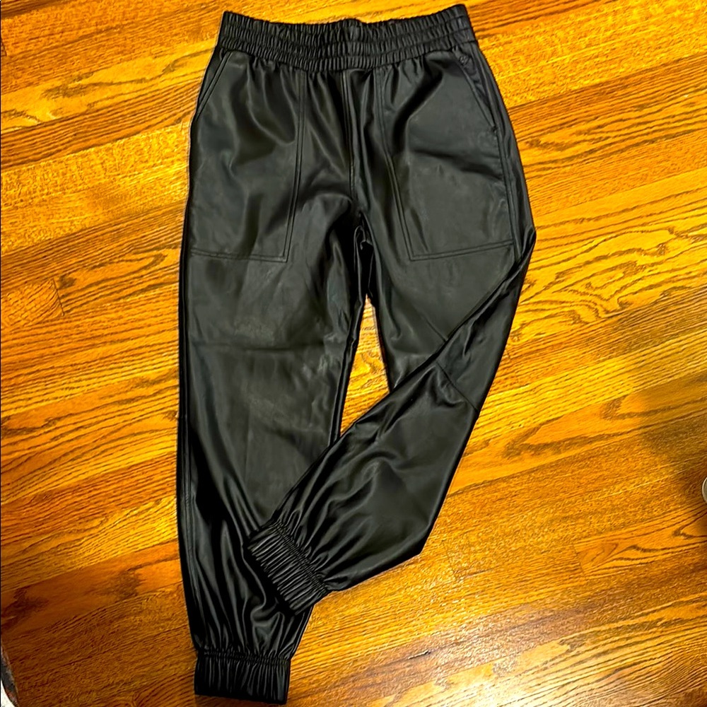Black Faux Leather Joggers by Calia size S